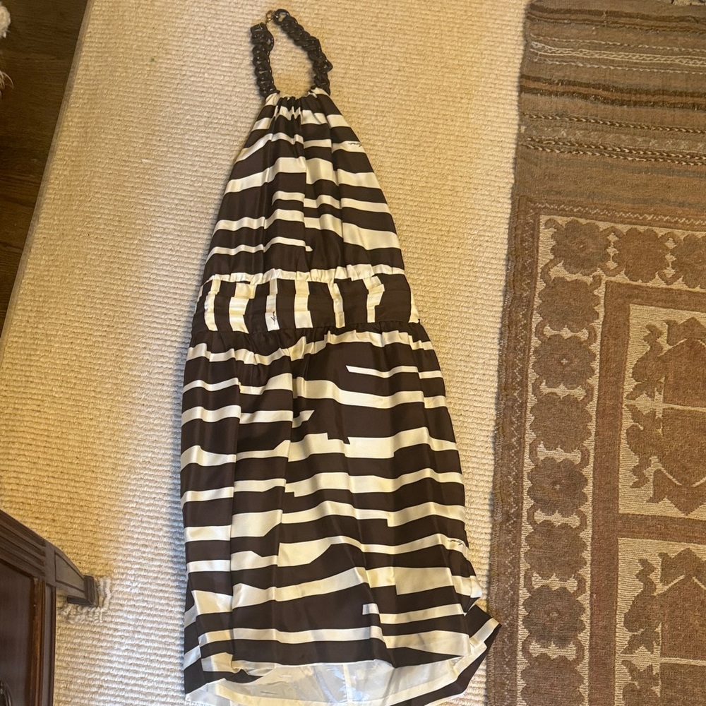Milly Brown and White Striped Backless Dress